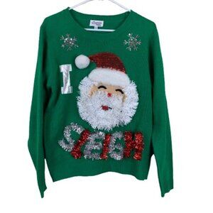 VTG Y2K 90s Lavender Moon Women Ugly Christmas Sweater Santa Claus Green Knit L